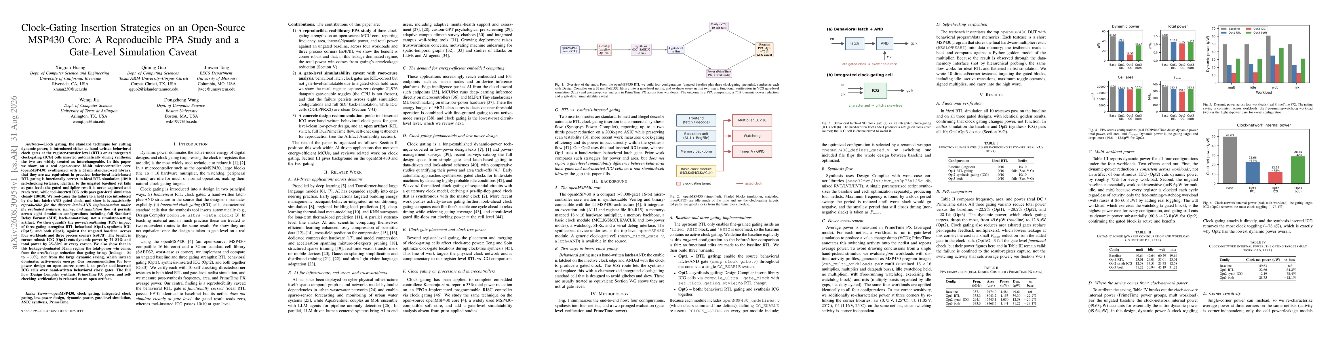 Thumbnail for Clock-Gating Insertion Strategies on an Open-Source MSP430 Core: A Reproducible PPA Study and a Gate-Level Simulation Caveat