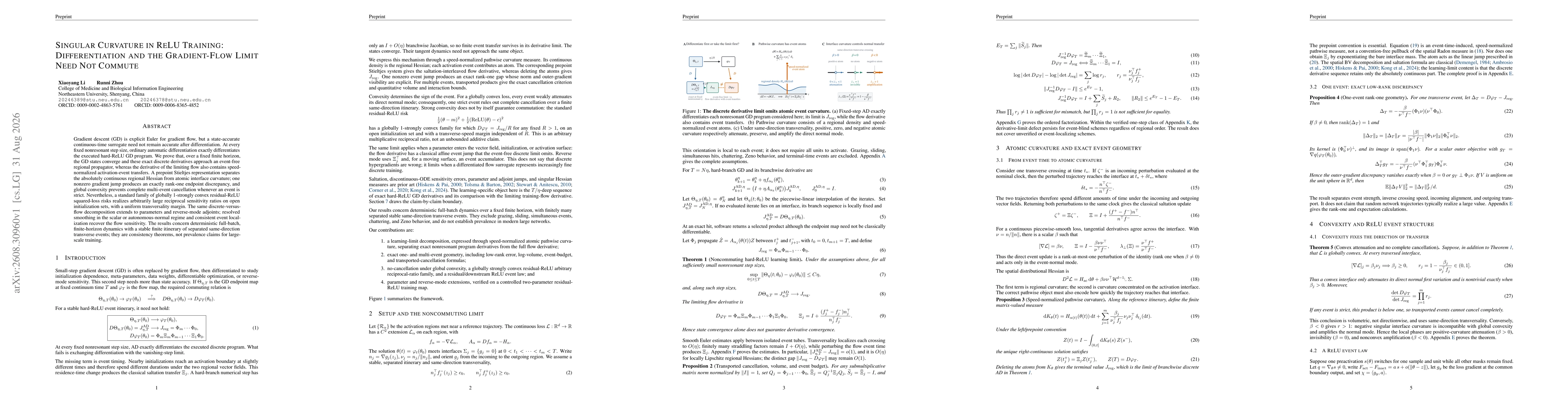 Thumbnail for Singular Curvature in ReLU Training:Differentiation and the Gradient-Flow Limit Need Not Commute