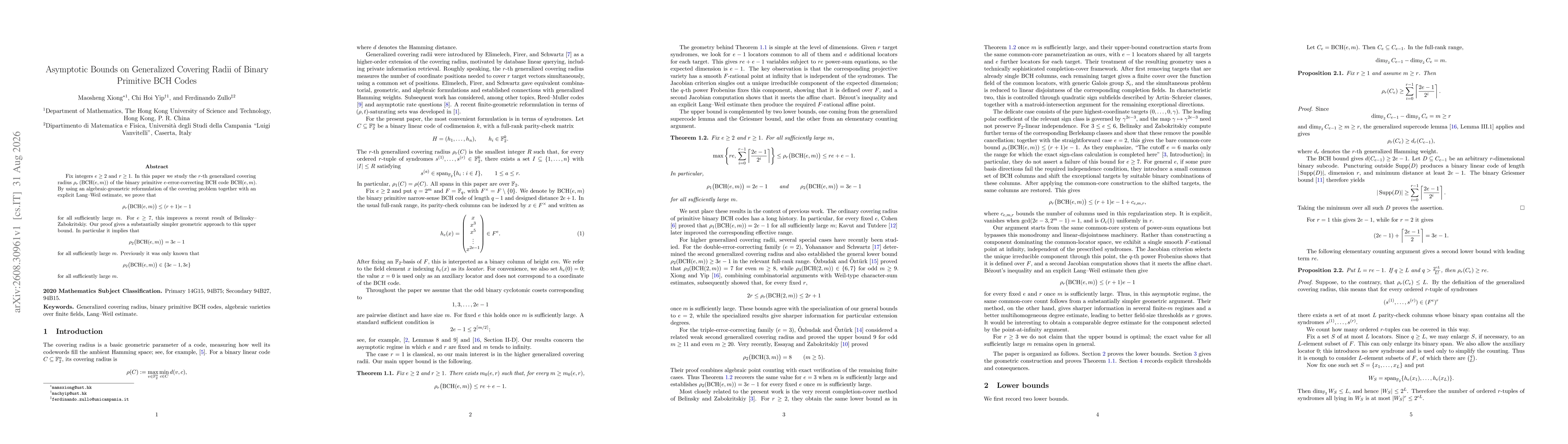 Thumbnail for Asymptotic Bounds on Generalized Covering Radii of Binary Primitive BCH Codes