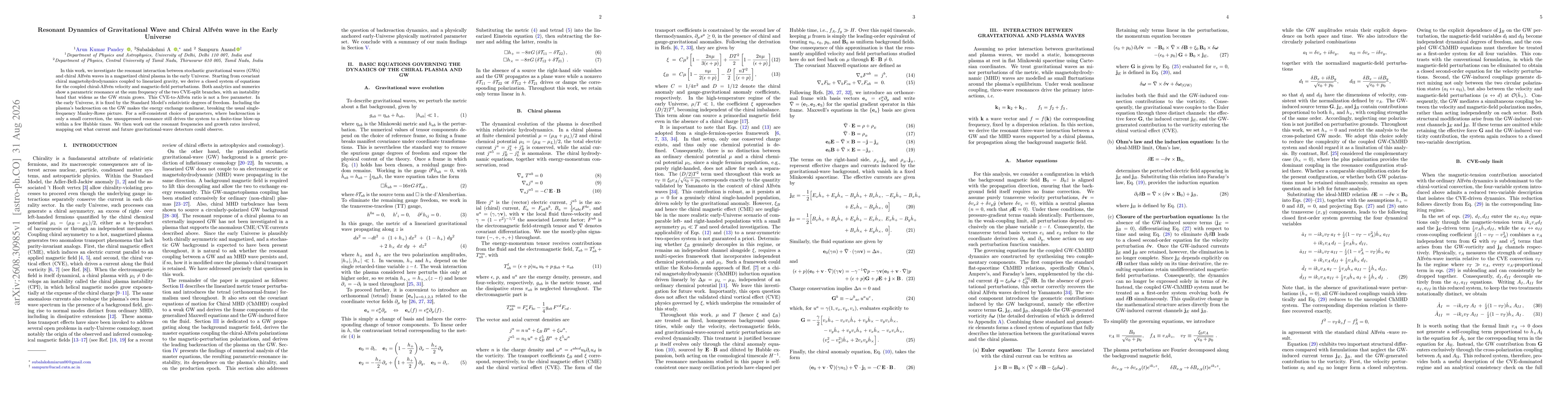 Thumbnail for Resonant Dynamics of Gravitational Wave and Chiral Alfvén wave in the Early Universe
