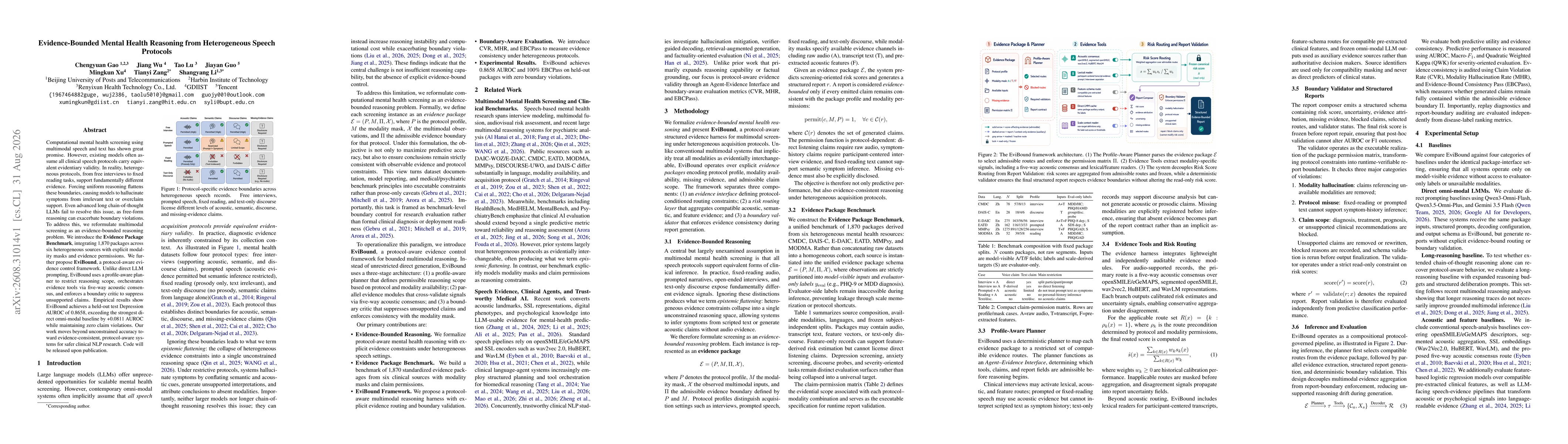 Thumbnail for Evidence-Bounded Mental Health Reasoning from Heterogeneous Speech Protocols