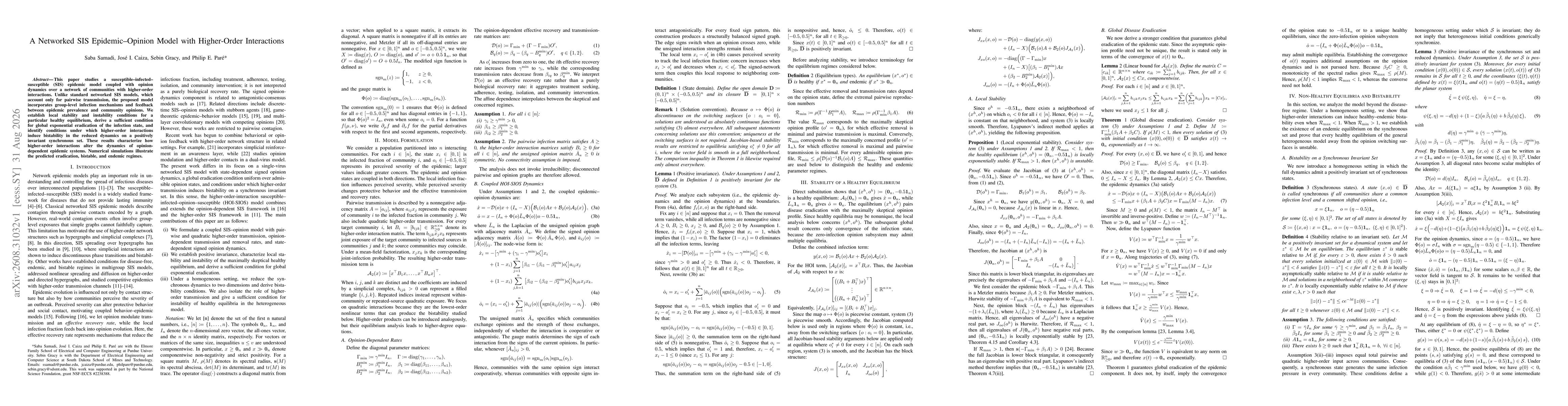 Thumbnail for A Networked SIS Epidemic--Opinion Model with Higher-Order Interactions