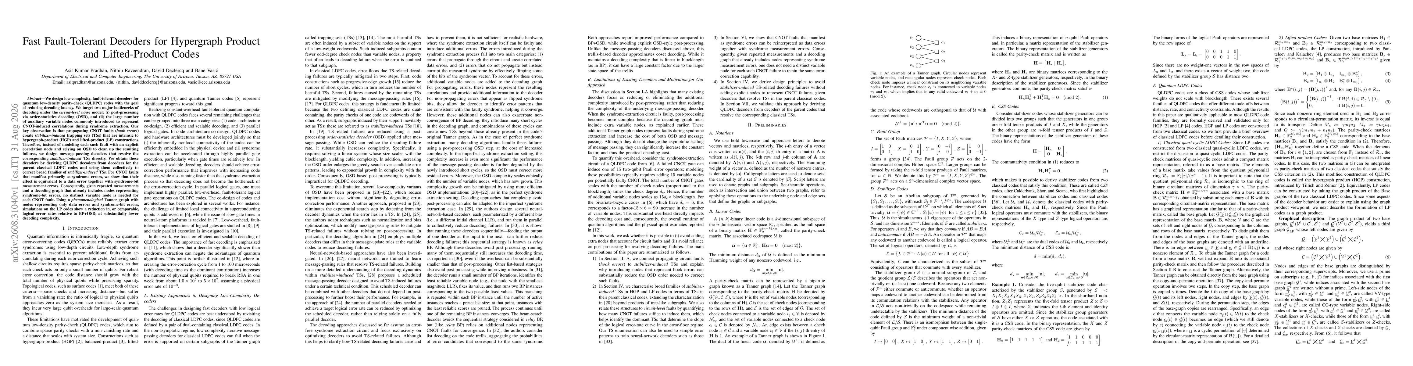 Thumbnail for Fast Fault-Tolerant Decoders for Hypergraph Product and Lifted-Product Codes