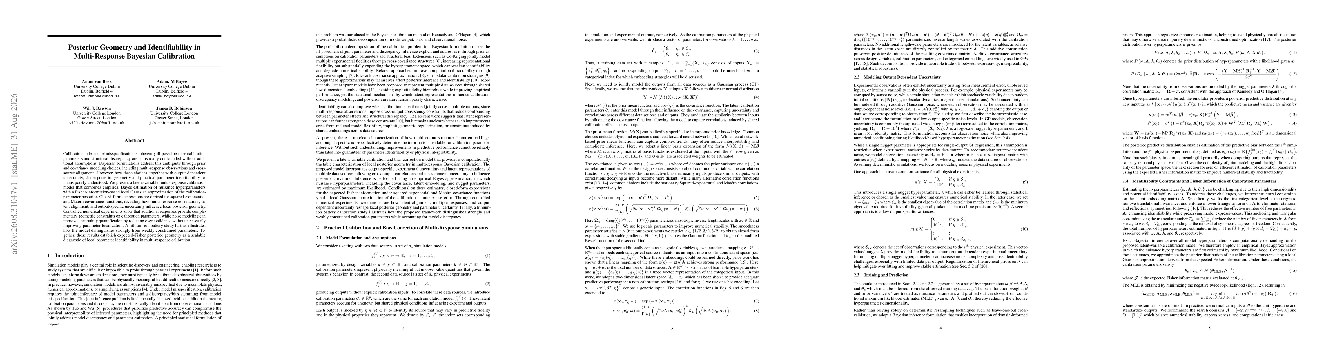 Thumbnail for Posterior Geometry and Identifiability in Multi-Response Bayesian Calibration