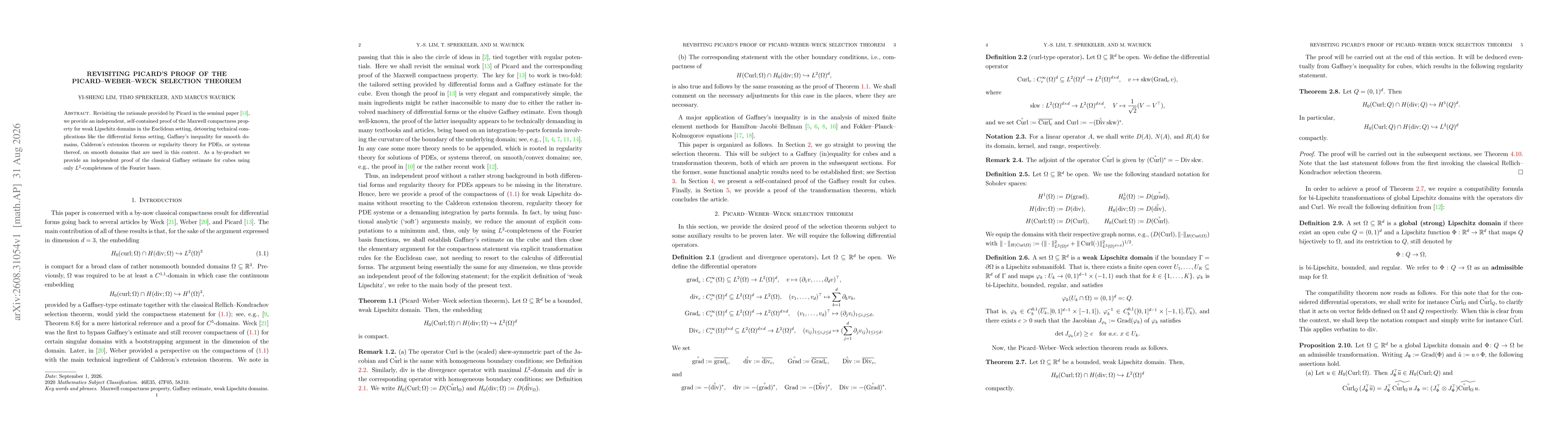 Thumbnail for Revisiting Picard's proof of the Picard--Weber--Weck selection theorem