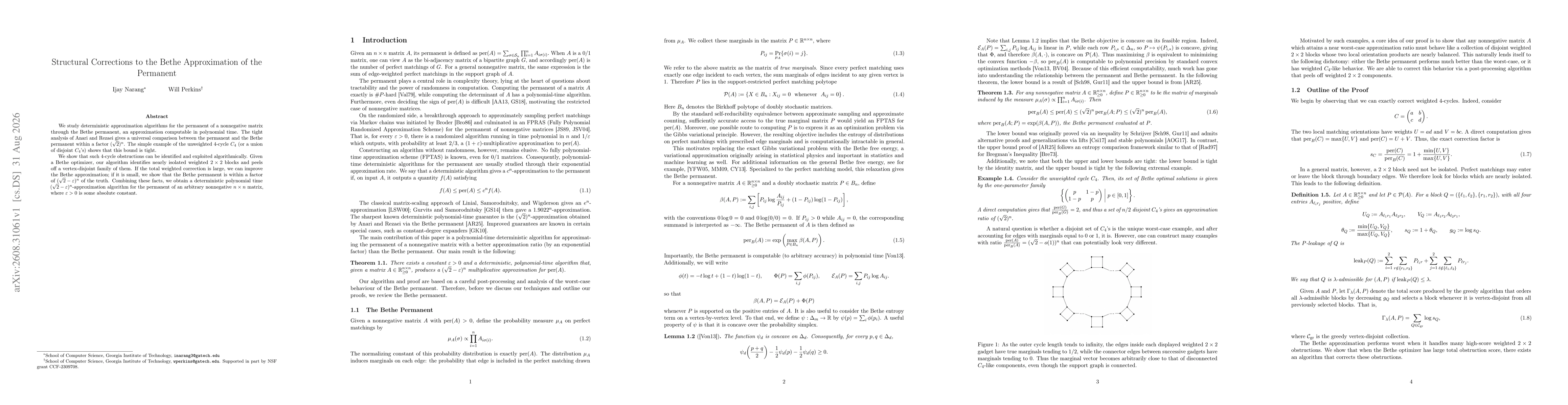 Thumbnail for Structural Corrections to the Bethe Approximation of the Permanent