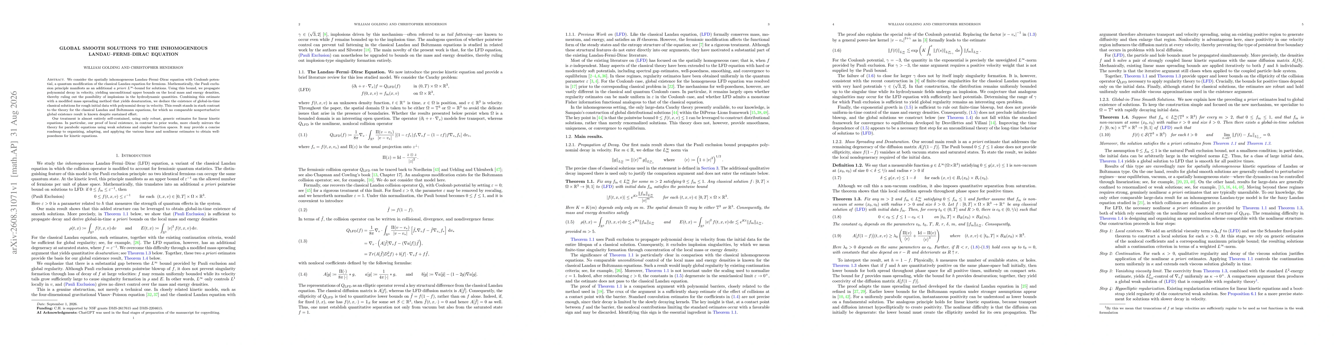 Thumbnail for Global smooth solutions to the inhomogeneous Landau-Fermi-Dirac equation