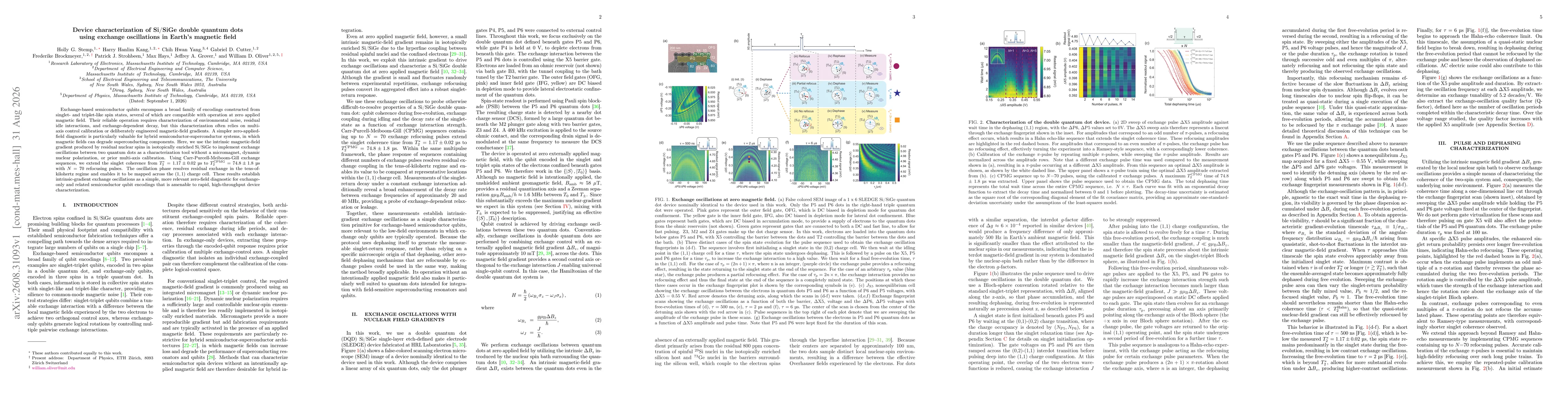 Thumbnail for Device characterization of Si$/$SiGe double quantum dots using exchange oscillations in Earth's magnetic field