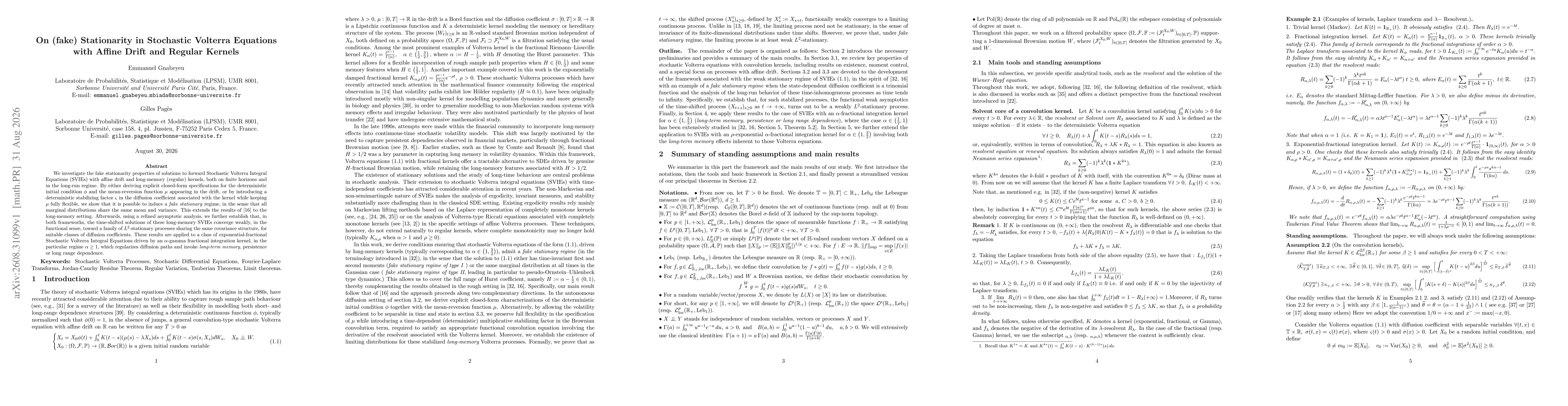 Thumbnail for On (fake) Stationarity in Stochastic Volterra Equations with Affine Drift and Regular Kernels