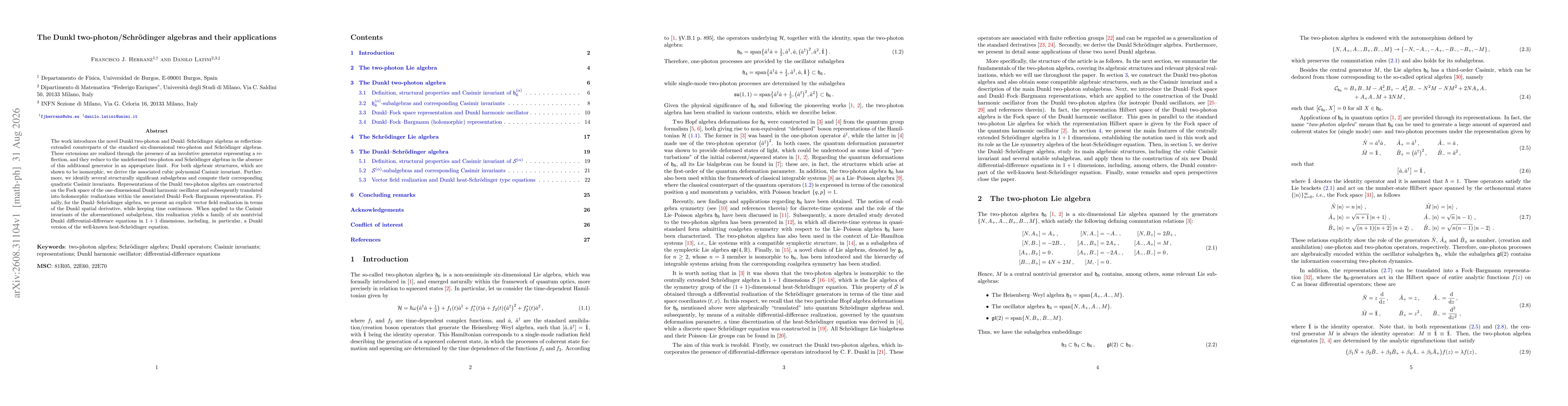 Thumbnail for The Dunkl two-photon/Schrödinger algebras and their applications