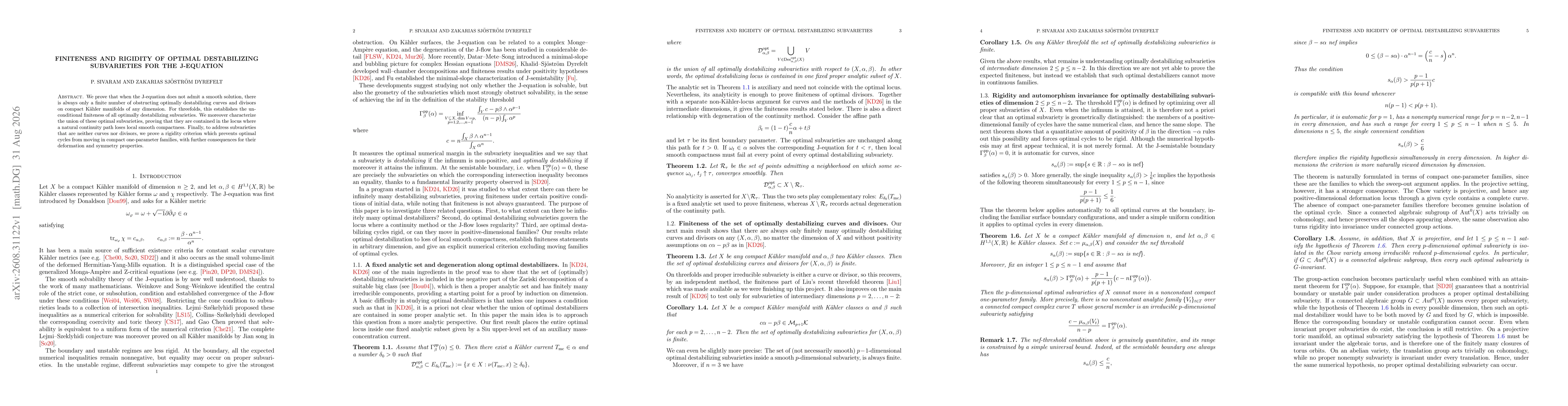 Thumbnail for Finiteness and rigidity of optimal destabilizing subvarieties for the J-equation
