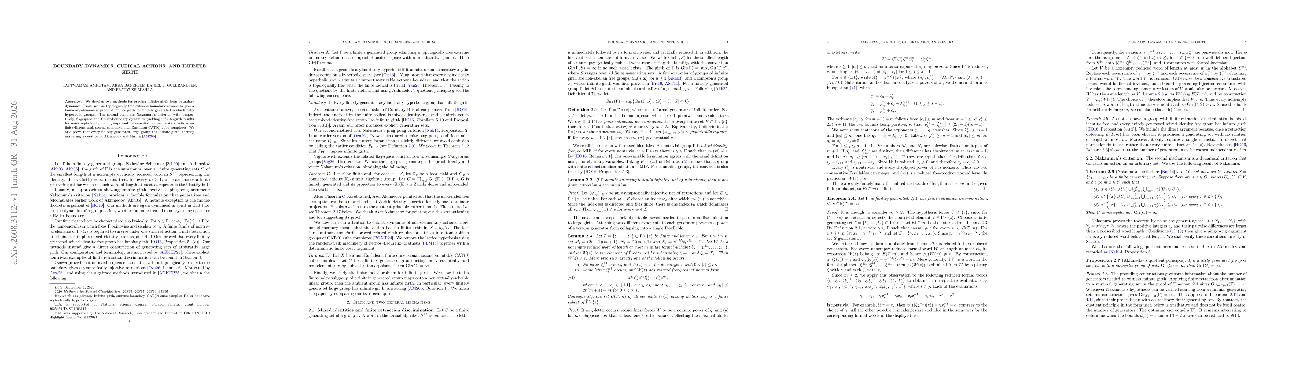 Thumbnail for Boundary Dynamics, Cubical Actions, and Infinite Girth