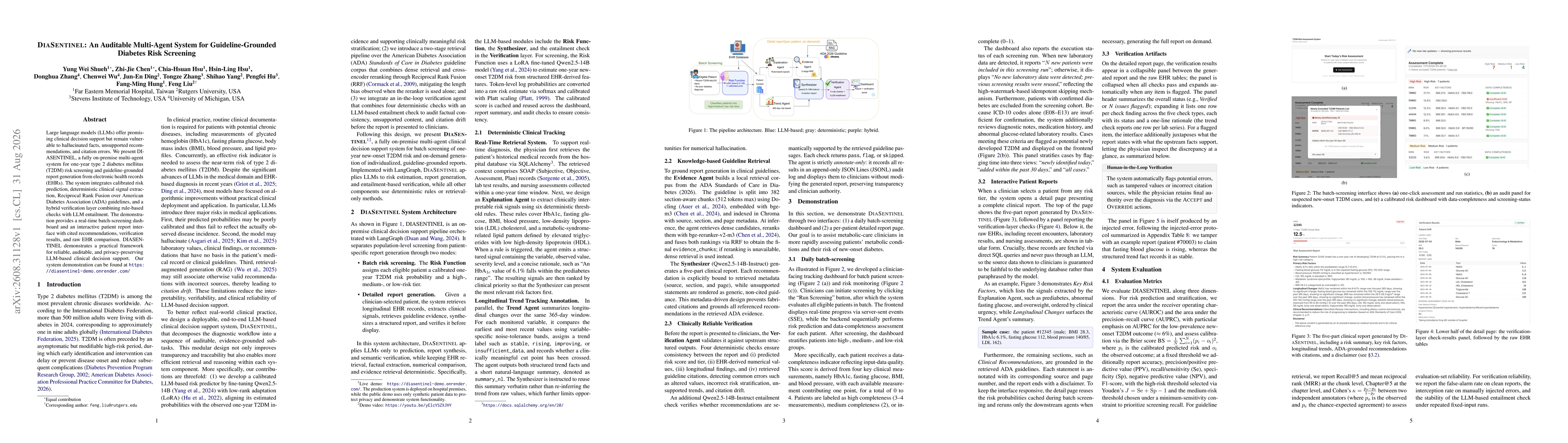 Thumbnail for DIASENTINEL: An Auditable Multi-Agent System for Guideline-Grounded Diabetes Risk Screening