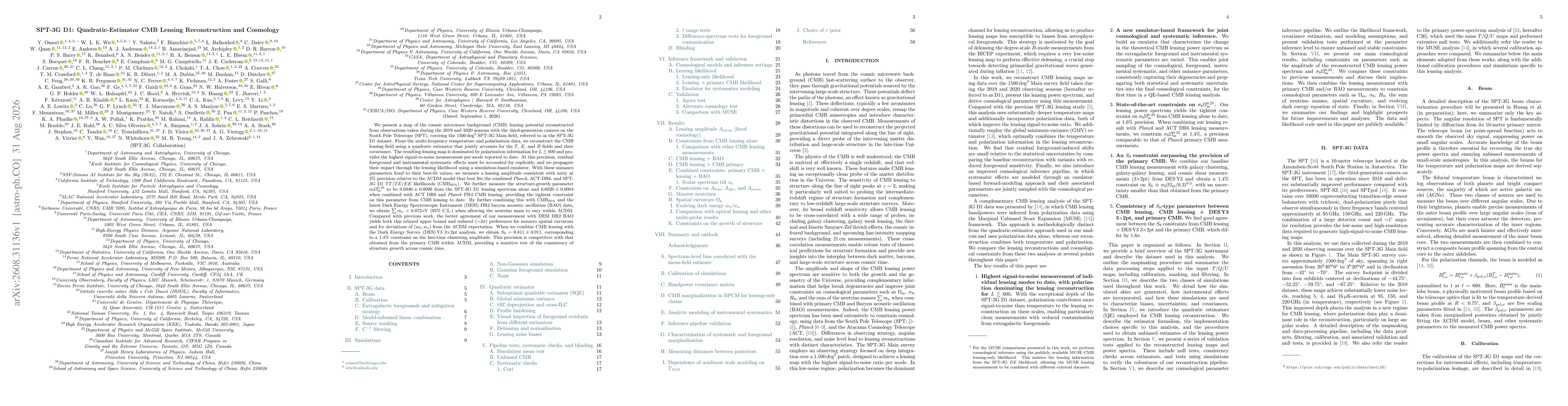 Thumbnail for SPT-3G D1: Quadratic-Estimator CMB Lensing Reconstruction and Cosmology