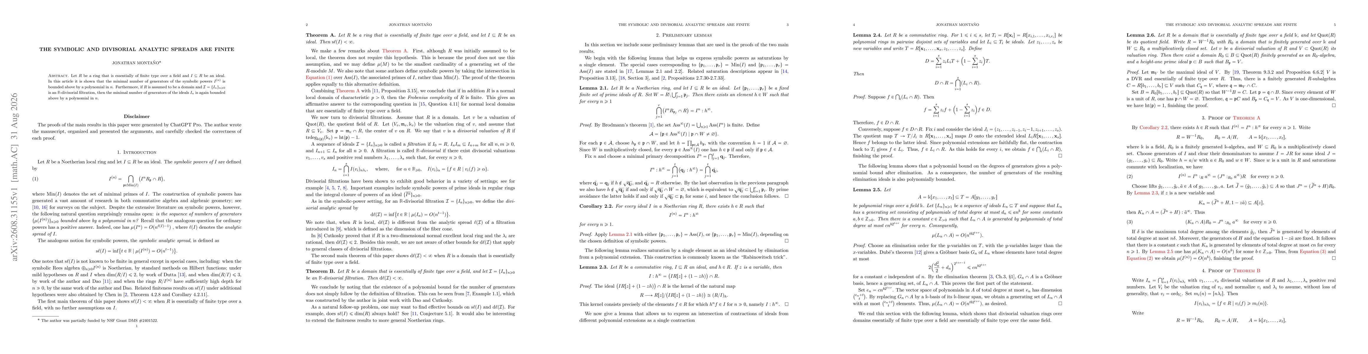 Thumbnail for The symbolic and divisorial analytic spreads are finite