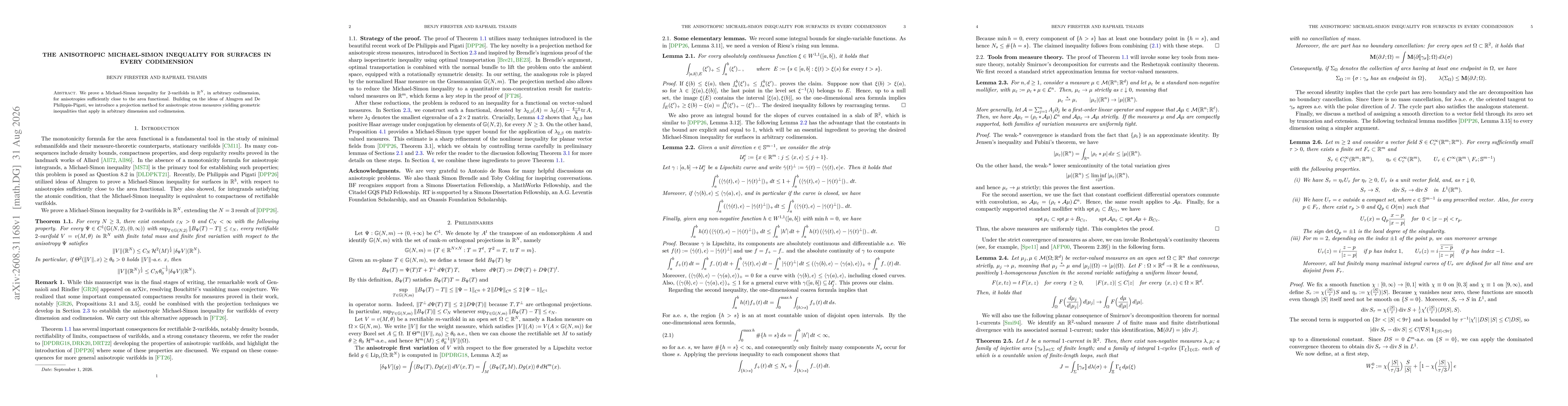 Thumbnail for The anisotropic Michael-Simon inequality for surfaces in every codimension