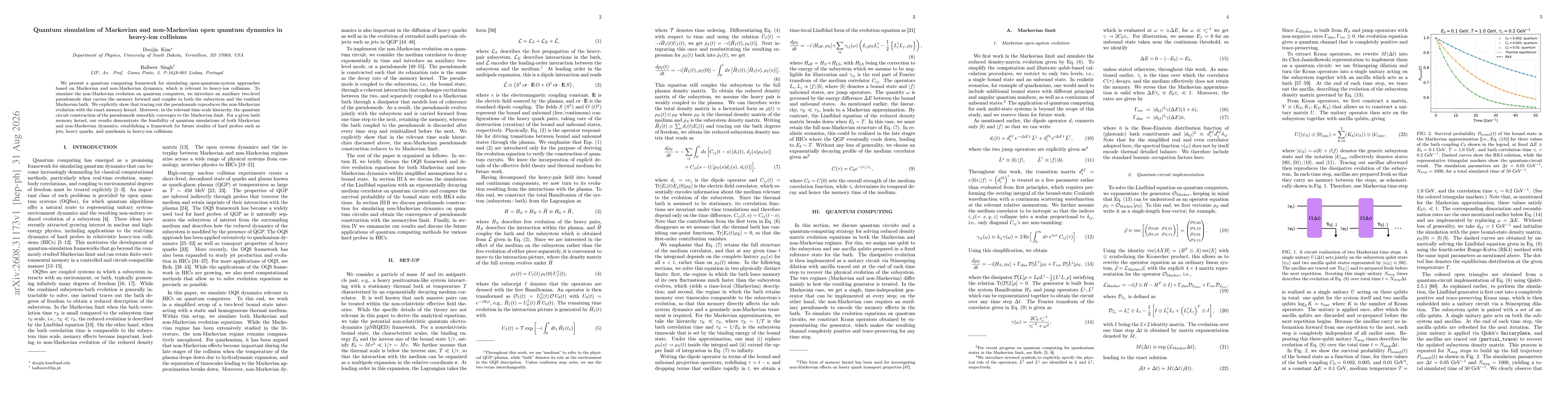 Thumbnail for Quantum Simulation of Markovian and Non-Markovian Open Quantum Dynamics in Heavy-Ion Collisions