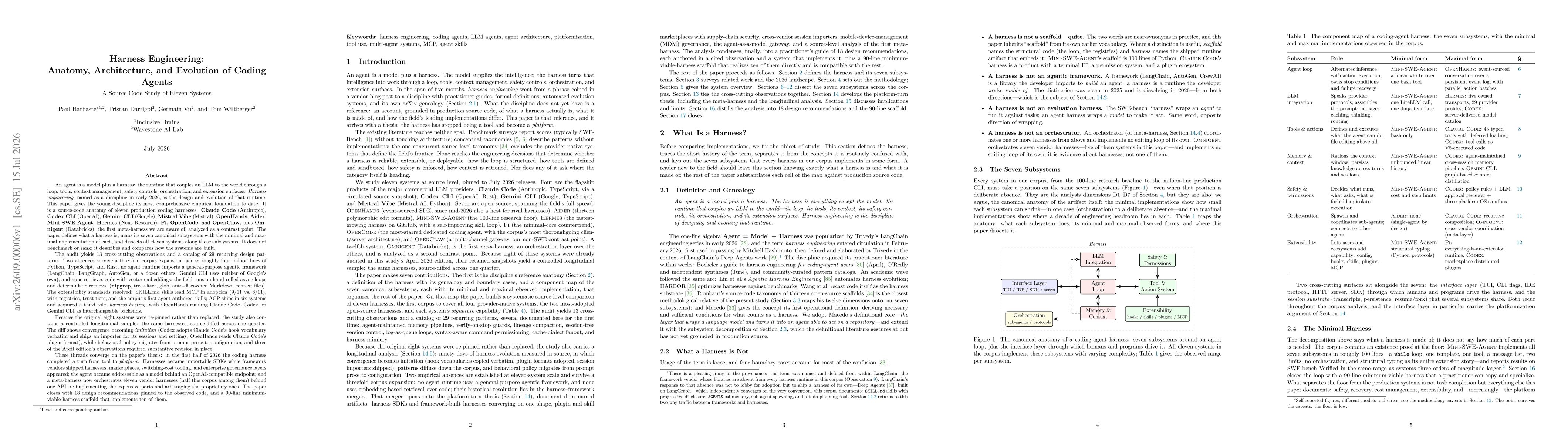 Thumbnail for Harness Engineering: Anatomy, Architecture, and Evolution of Coding Agents -- A Source-Code Study of Eleven Systems