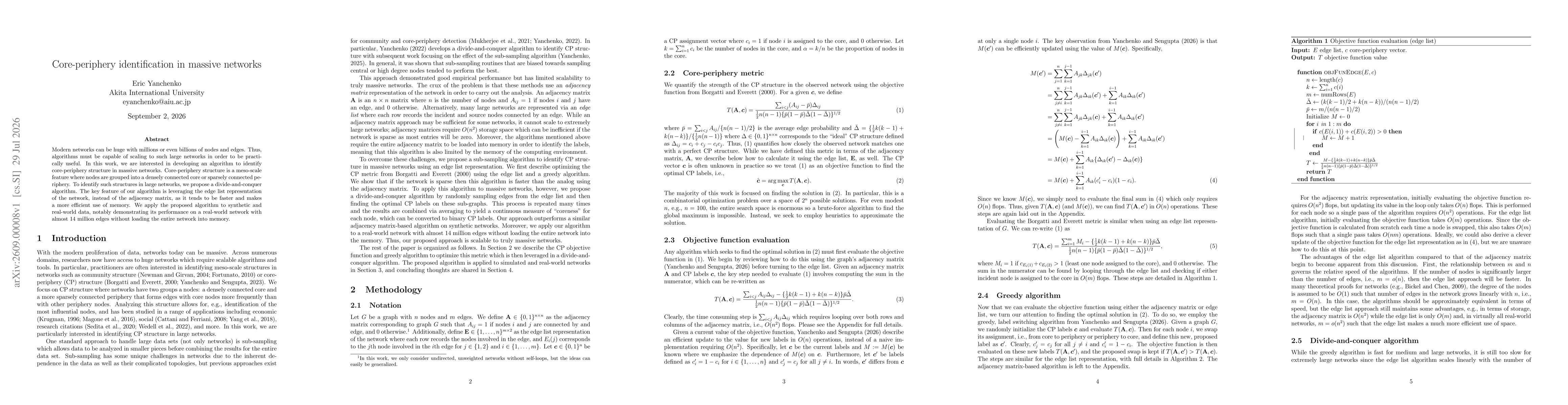 Thumbnail for Core-periphery identification in massive networks