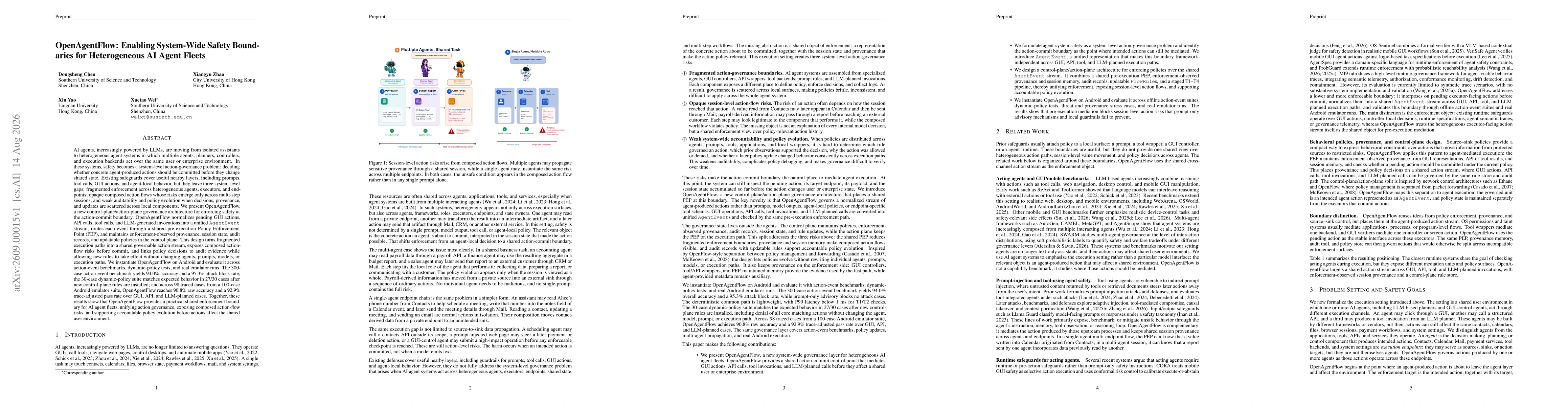 Thumbnail for OpenAgentFlow: Enabling System-Wide Safety Boundaries for Heterogeneous AI Agent Fleets