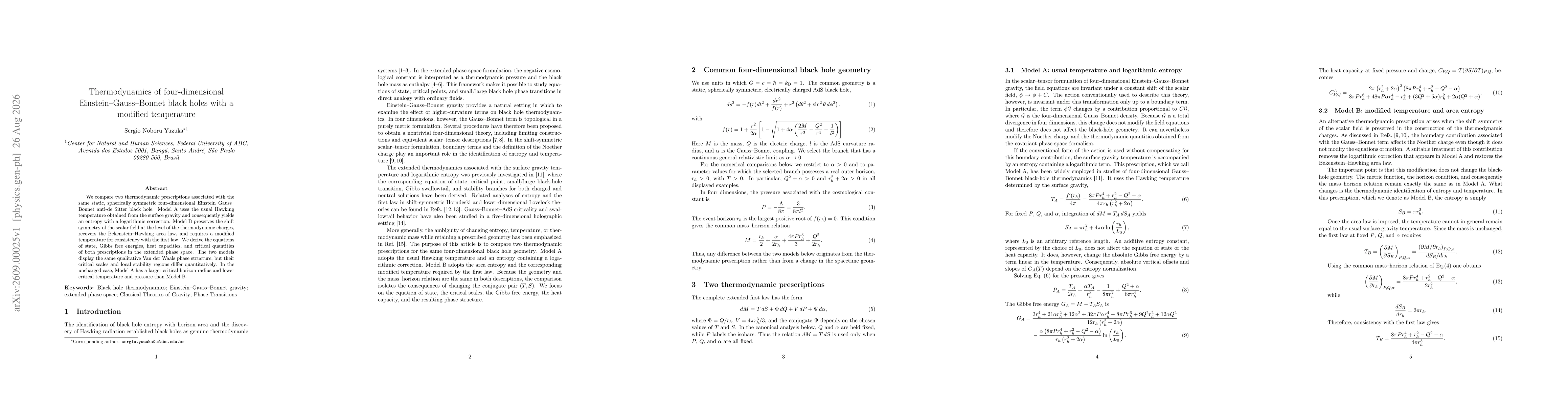 Thumbnail for Thermodynamics of four-dimensional Einstein-Gauss-Bonnet black holes with a modified temperature
