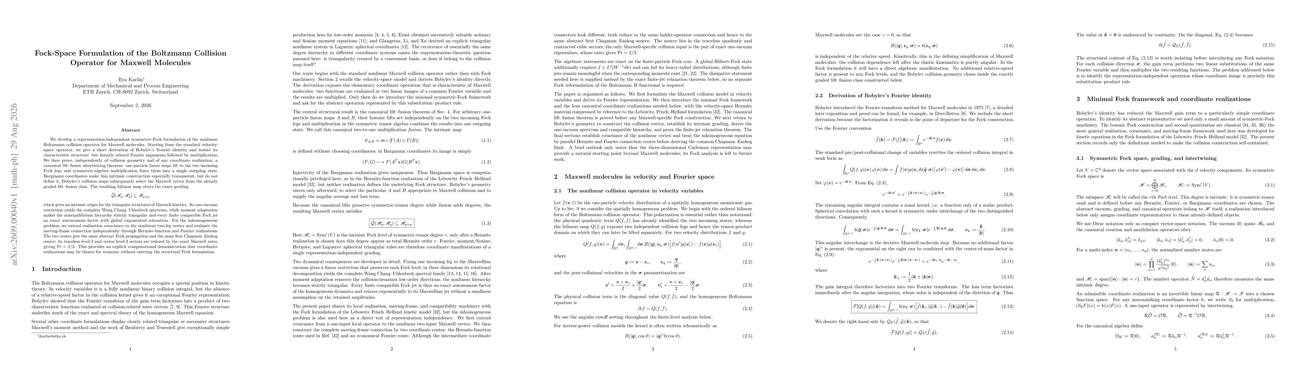 Thumbnail for Fock-Space Formulation of the Boltzmann Collision Operator for Maxwell Molecules