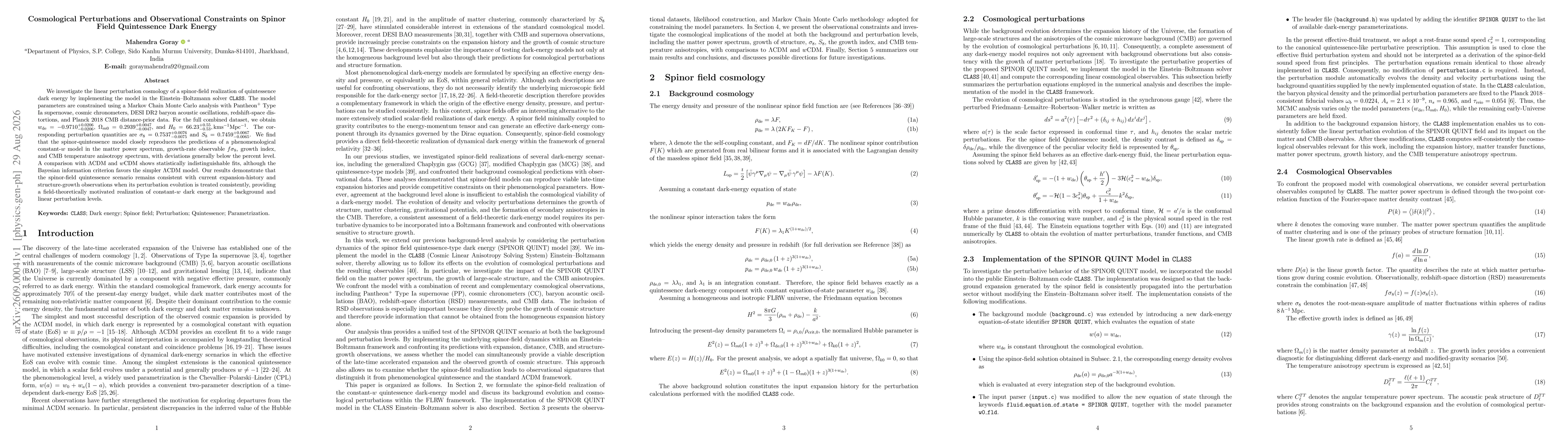 Thumbnail for Cosmological Perturbations and Observational Constraints on Spinor Field Quintessence Dark Energy