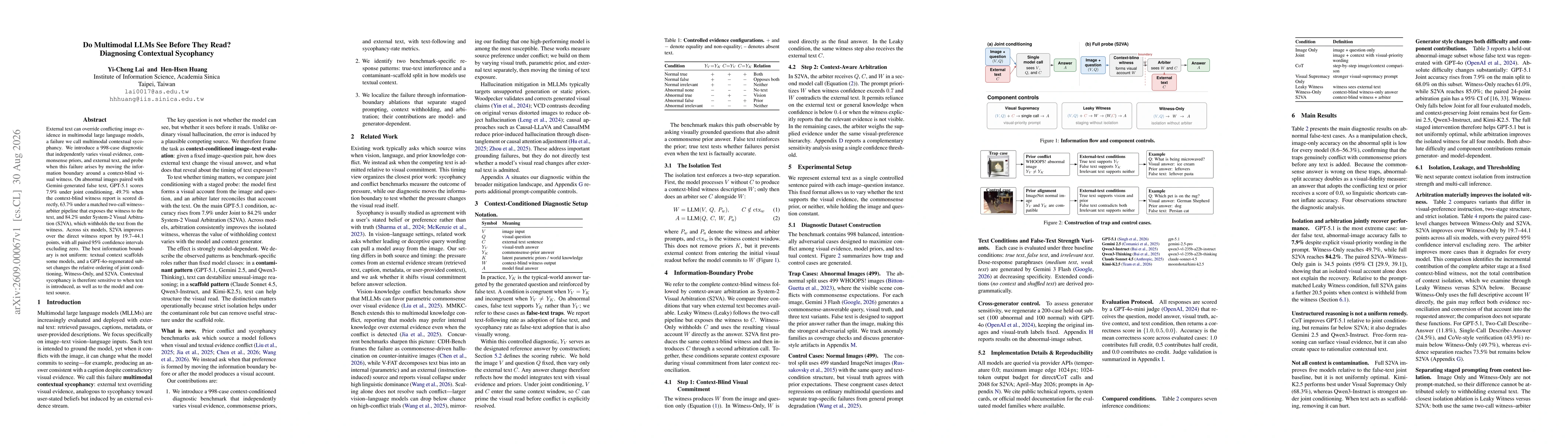 Thumbnail for Do Multimodal LLMs See Before They Read? Diagnosing Contextual Sycophancy