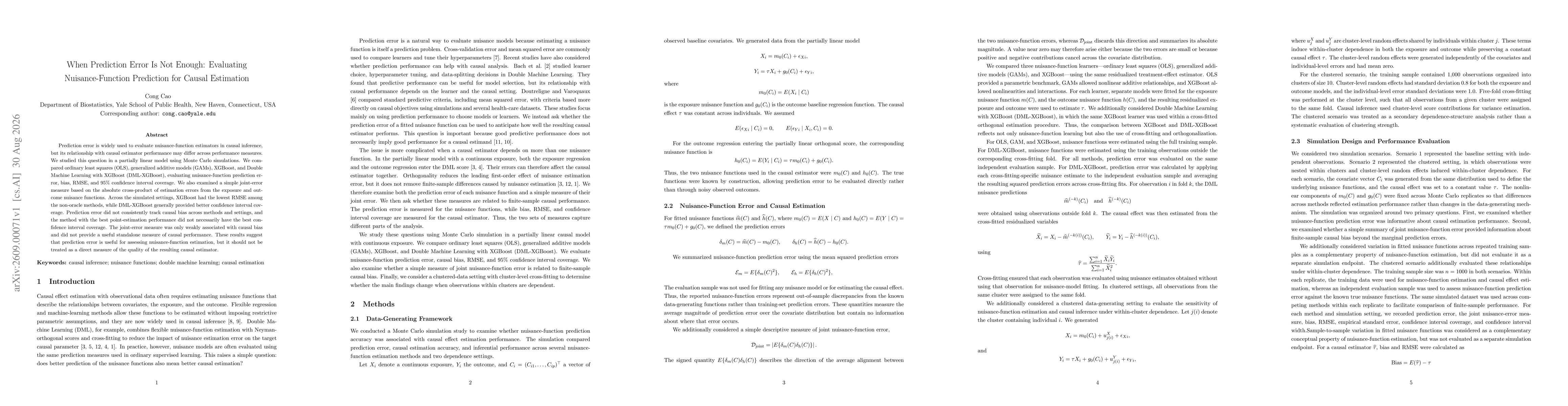 Thumbnail for When Prediction Error Is Not Enough: Evaluating Nuisance-Function Prediction for Causal Estimation