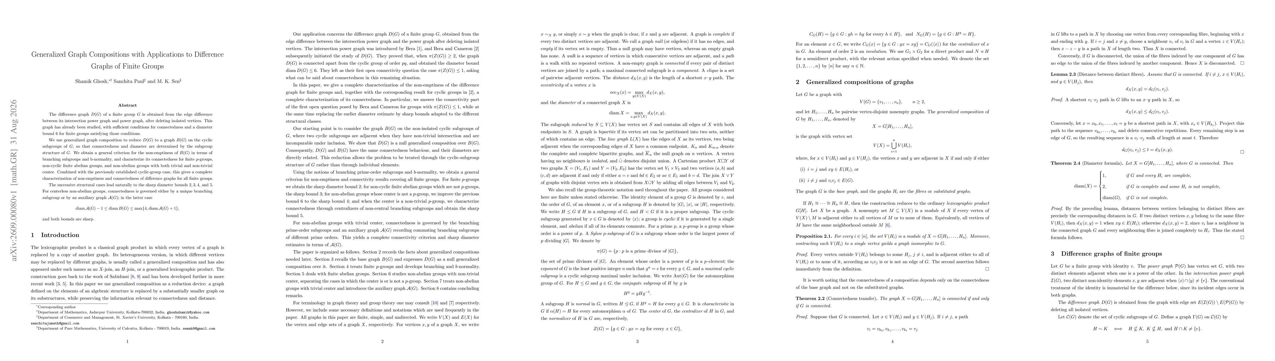 Thumbnail for Generalized Graph Compositions with Applications to Difference Graphs of Finite Groups