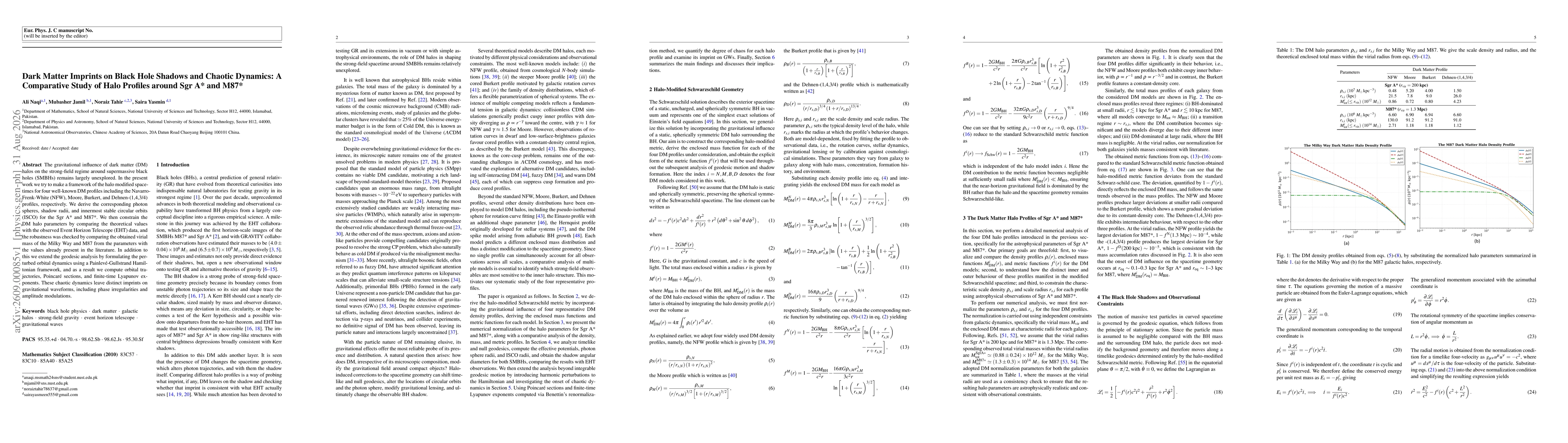 Thumbnail for Dark Matter Imprints on Black Hole Shadows and Chaotic Dynamics: A Comparative Study of Halo Profiles around Sgr A and M87