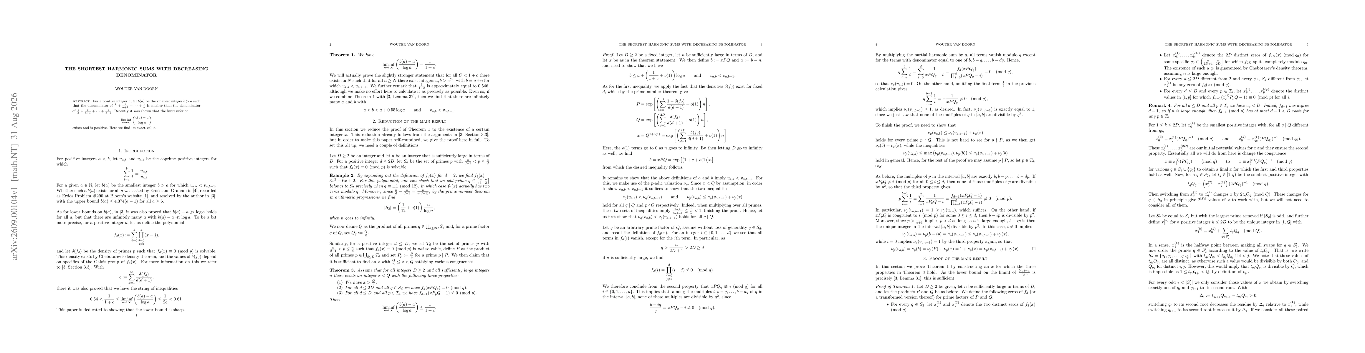 Thumbnail for The shortest harmonic sums with decreasing denominator