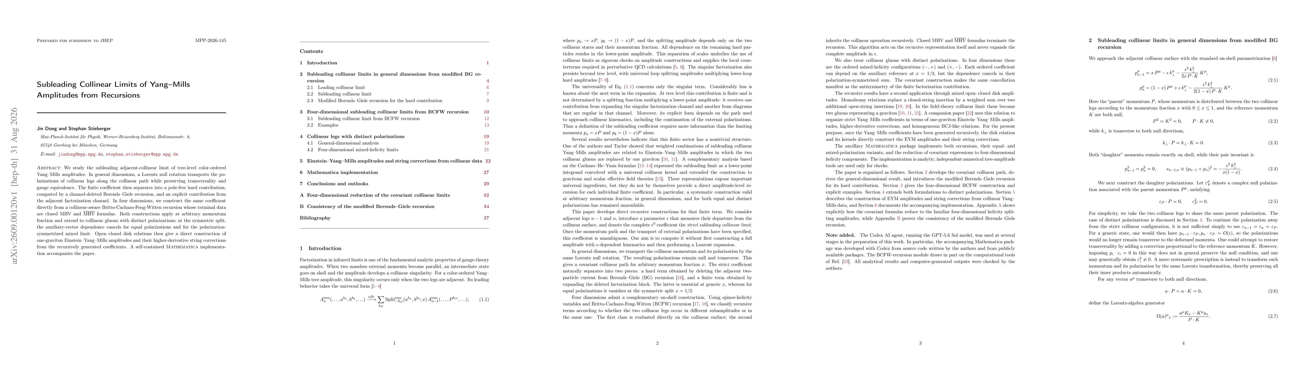 Thumbnail for Subleading Collinear Limits of Yang--Mills Amplitudes from Recursions