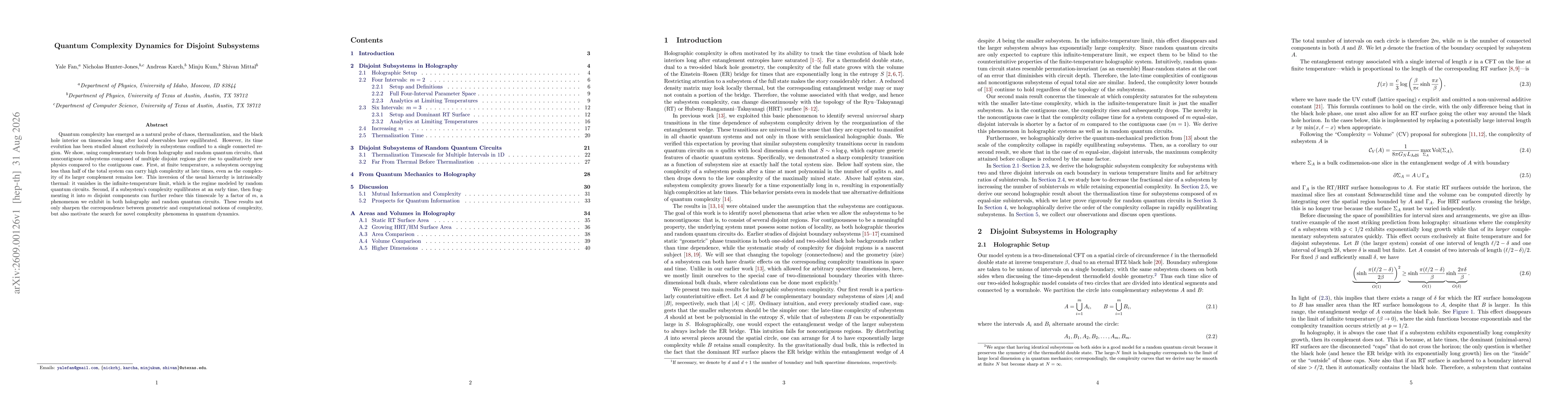 Thumbnail for Quantum Complexity Dynamics for Disjoint Subsystems