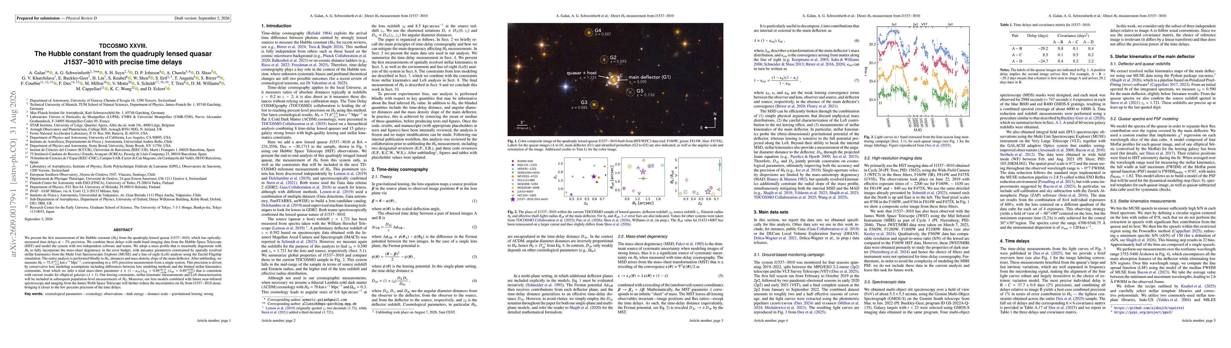 Thumbnail for TDCOSMO XXVIII. The Hubble constant from the quadruply lensed quasar J1537$-$3010 with precise time delays