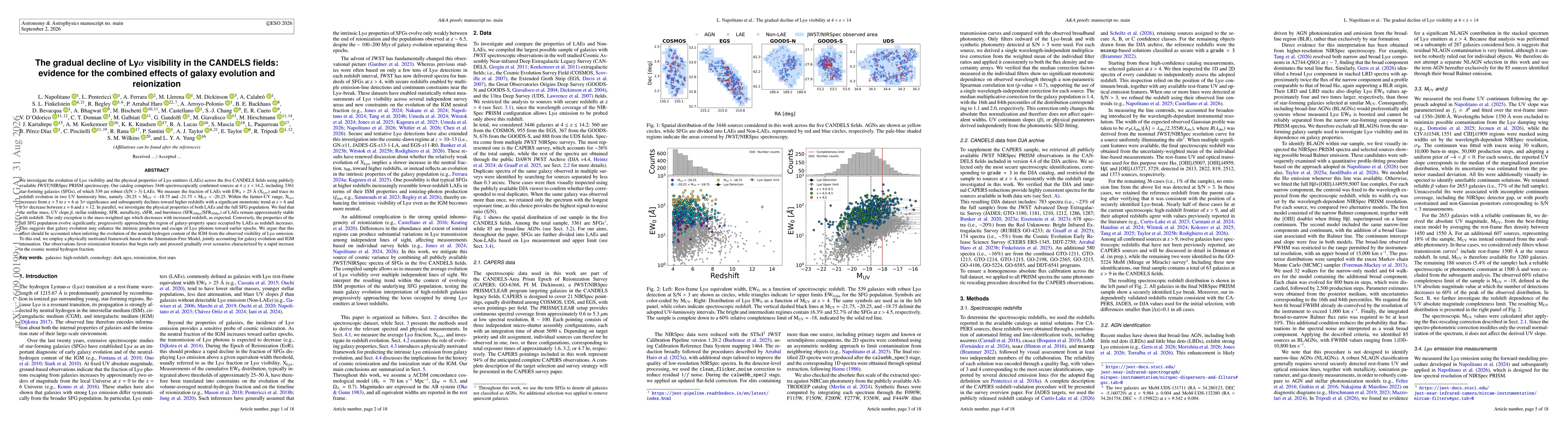 Thumbnail for The gradual decline of Ly$α$ visibility in the CANDELS fields: evidence for the combined effects of galaxy evolution and reionization