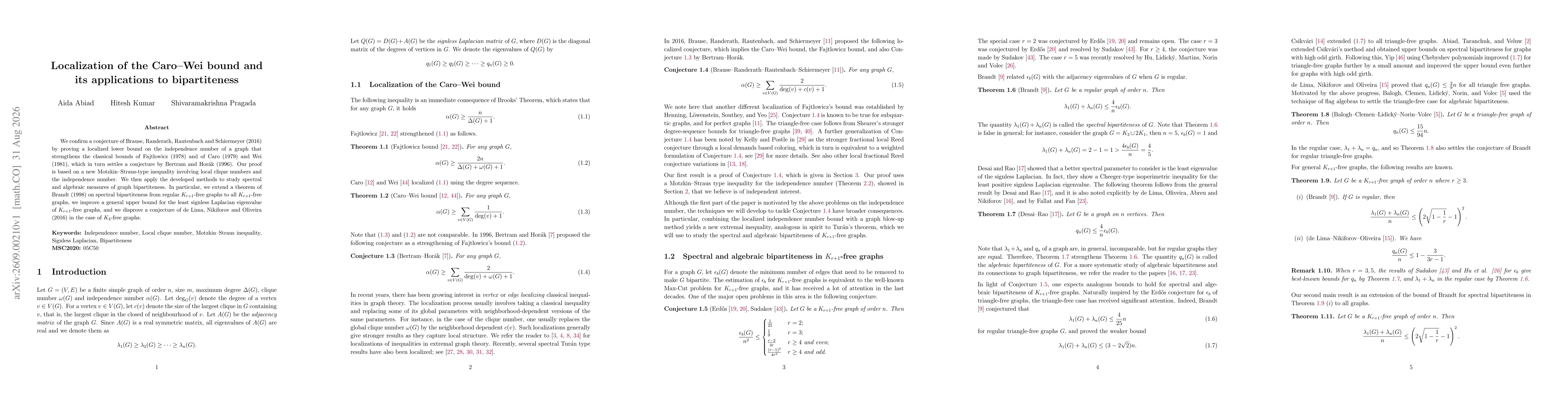 Thumbnail for Localization of the Caro-Wei bound and its applications to bipartiteness