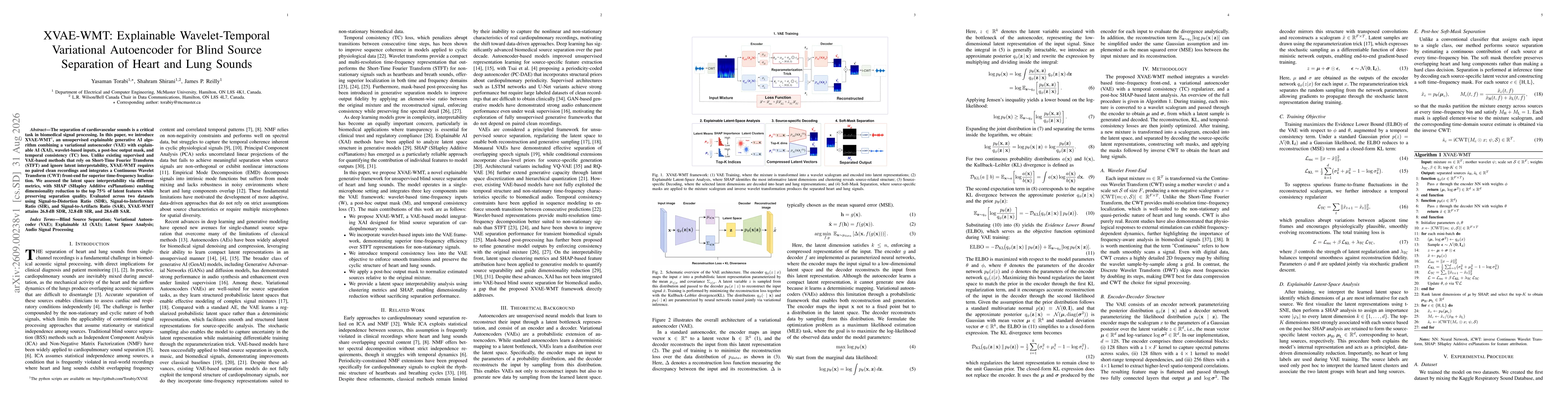 Thumbnail for XVAE-WMT: Explainable Wavelet-Temporal Variational Autoencoder for Blind Source Separation of Heart and Lung Sounds