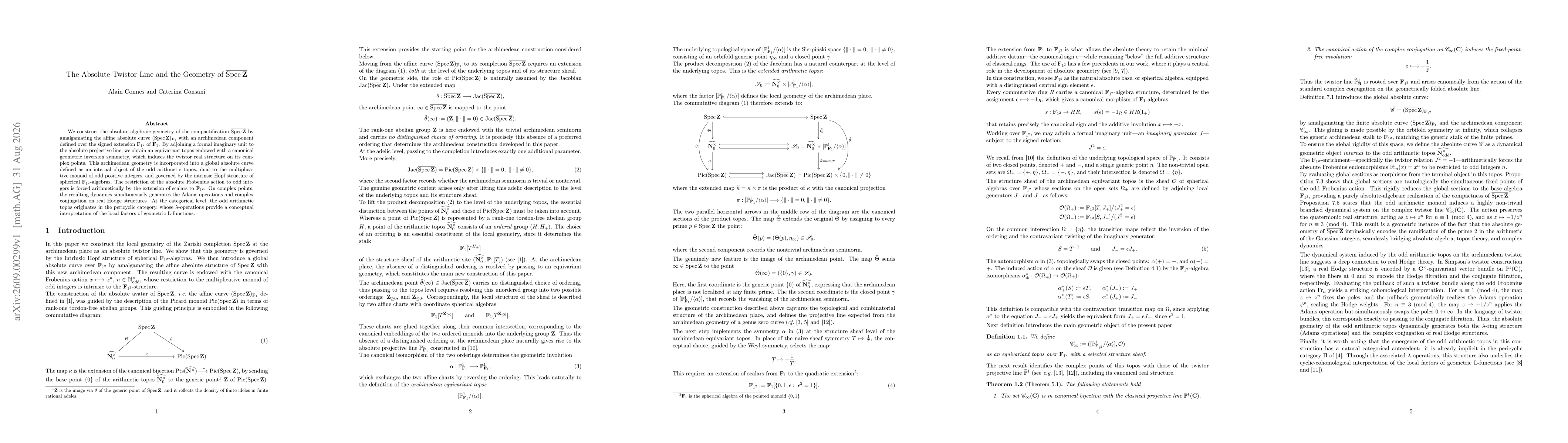 Thumbnail for The Absolute Twistor Line and the Geometry of $\overline{\text{Spec}\, \mathbf Z}$