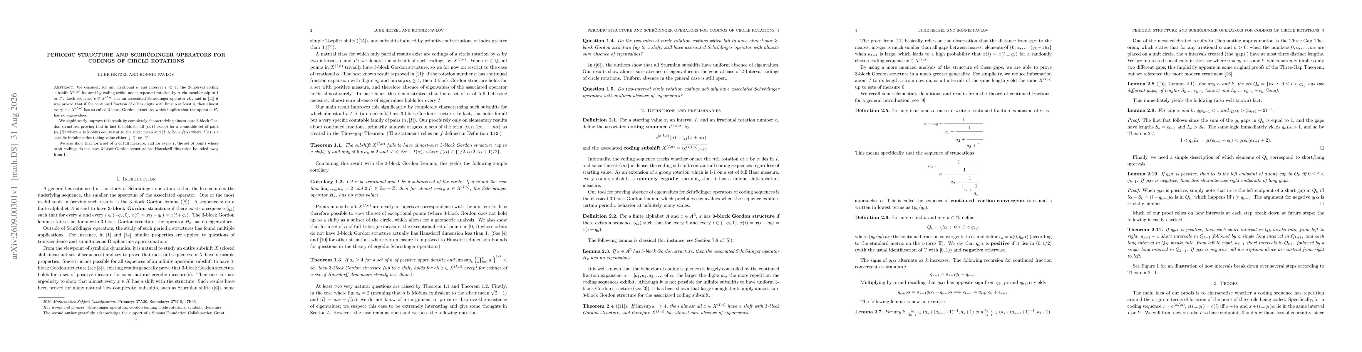 Thumbnail for Periodic structure and Schrodinger operators for codings of circle rotations
