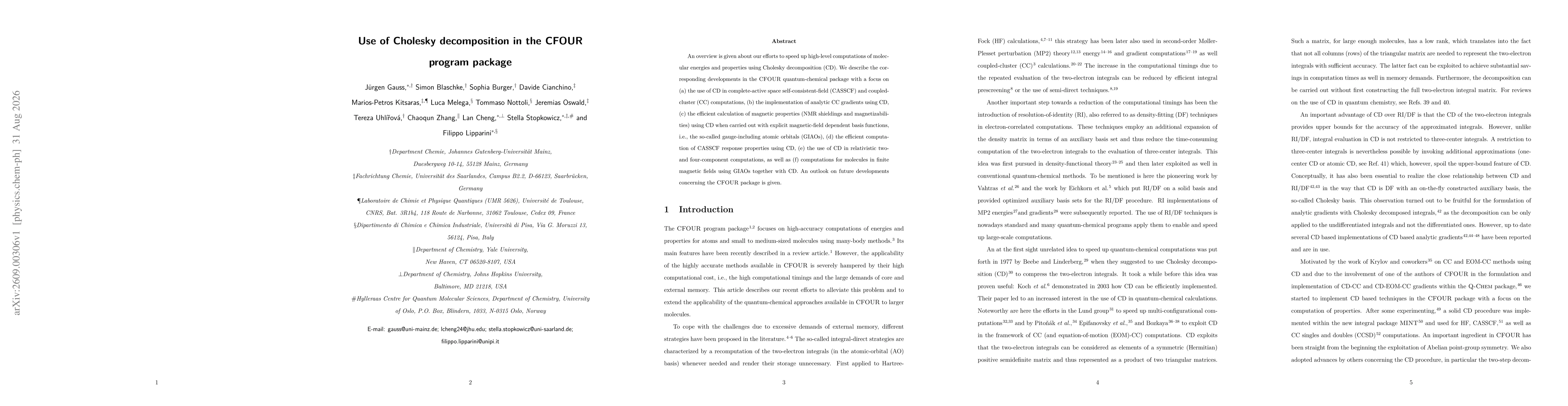 Thumbnail for Use of Cholesky decomposition in the CFOUR program package