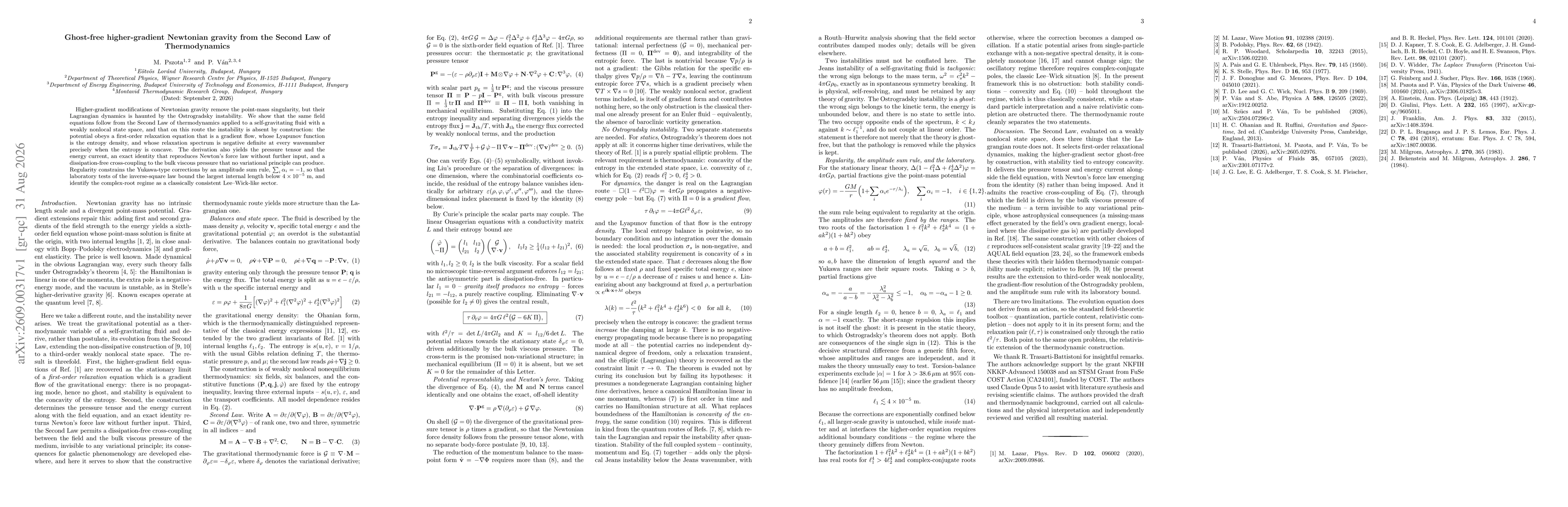 Thumbnail for Ghost-free higher-gradient Newtonian gravity from the Second Law of Thermodynamics