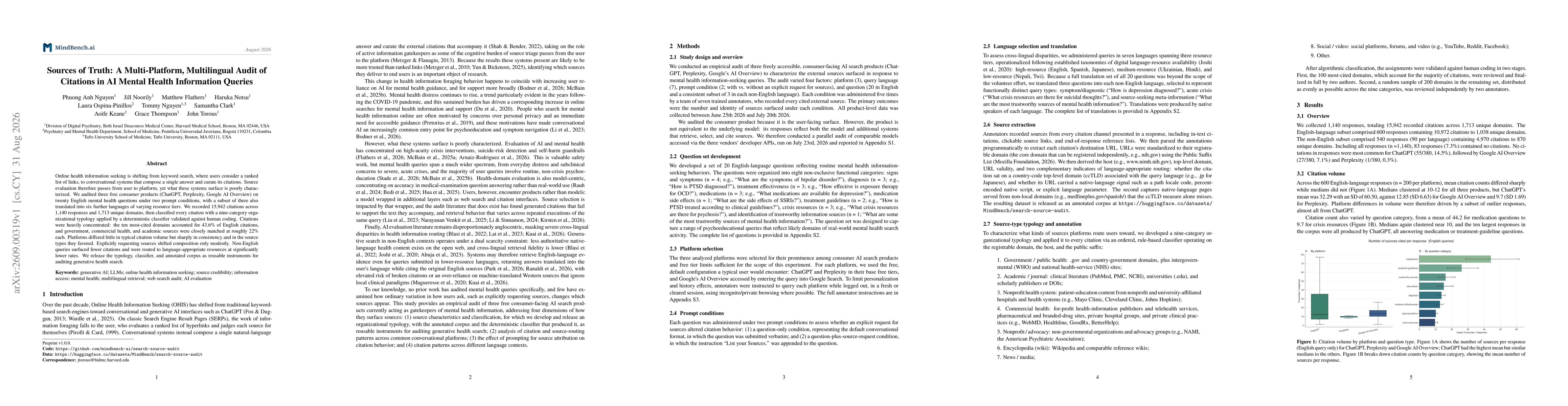 Thumbnail for Sources of Truth: A Multi-Platform, Multilingual Audit of Citations in AI Mental Health Information Queries