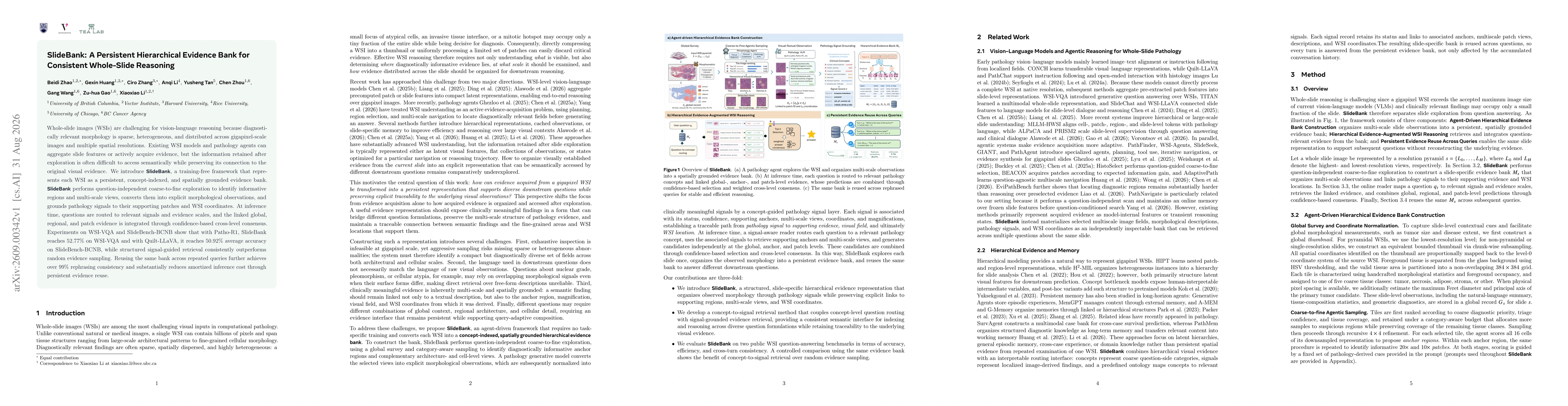 Thumbnail for SlideBank: A Persistent Hierarchical Evidence Bank for Consistent Whole-Slide Reasoning