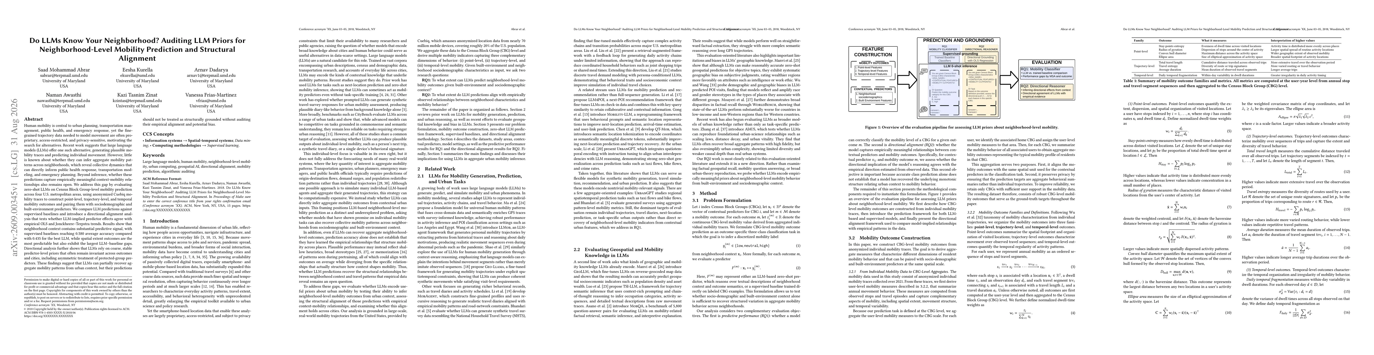 Thumbnail for Do LLMs Know Your Neighborhood? Auditing LLM Priors for Neighborhood-Level Mobility Prediction and Structural Alignment