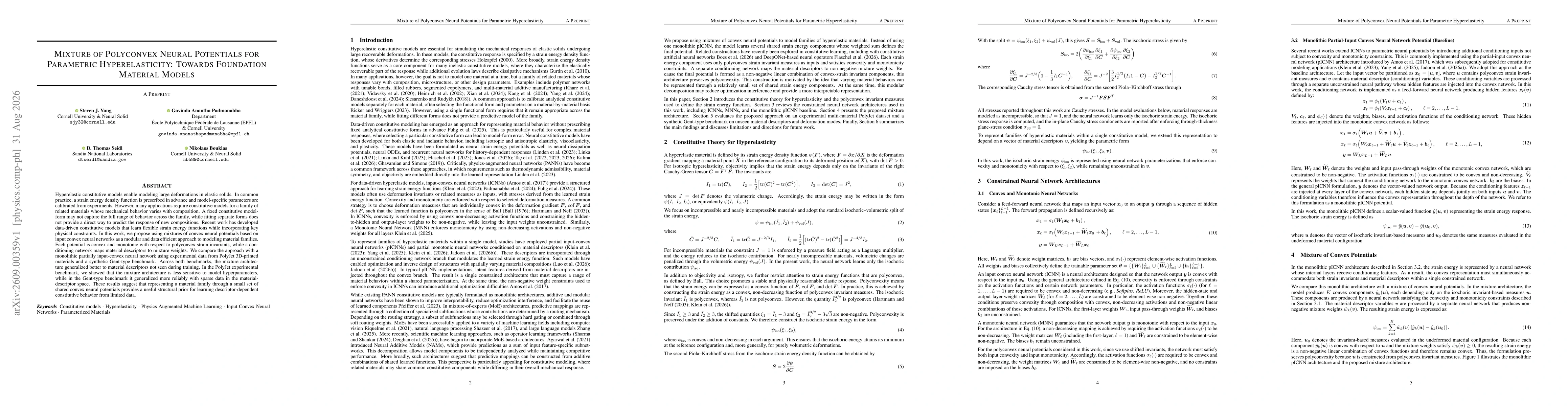 Thumbnail for Mixture of Polyconvex Neural Potentials for Parametric Hyperelasticity: Towards Foundation Material Models