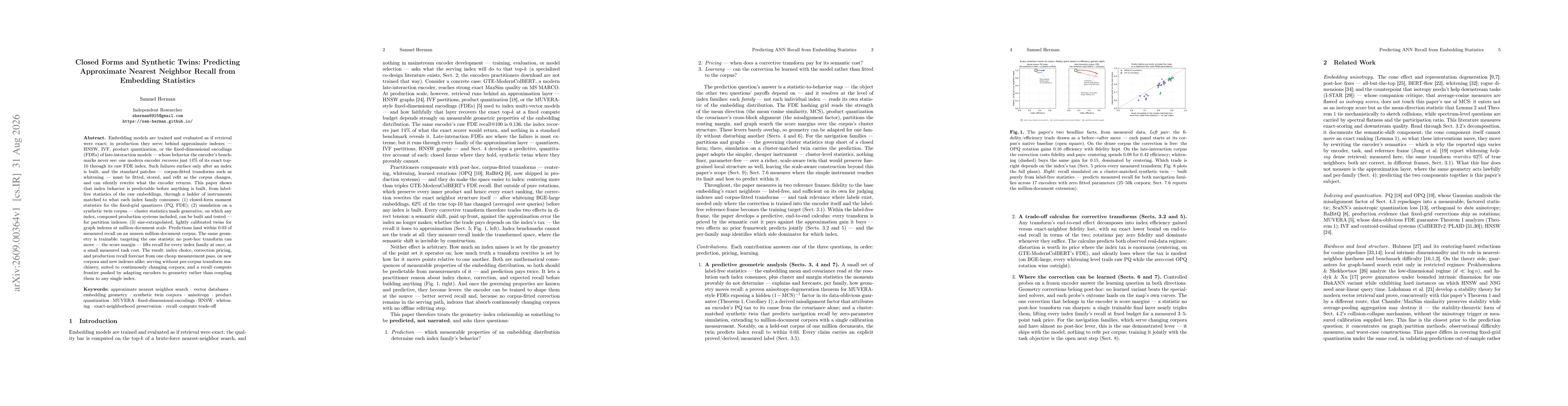 Thumbnail for Closed Forms and Synthetic Twins: Predicting Approximate Nearest Neighbor Recall from Embedding Statistics