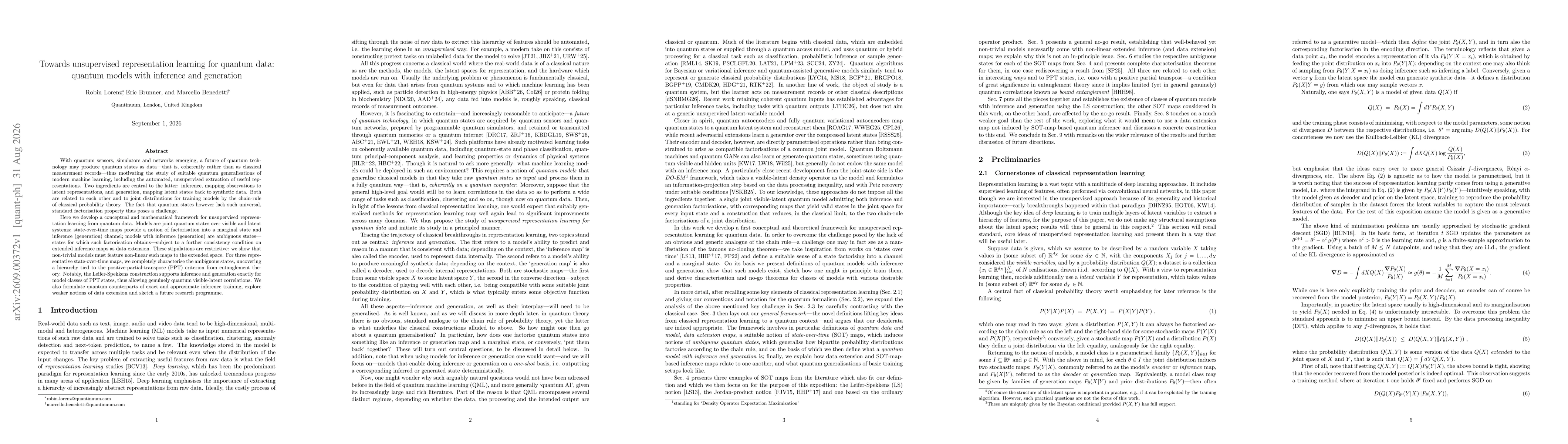 Thumbnail for Towards unsupervised representation learning for quantum data: quantum models with inference and generation