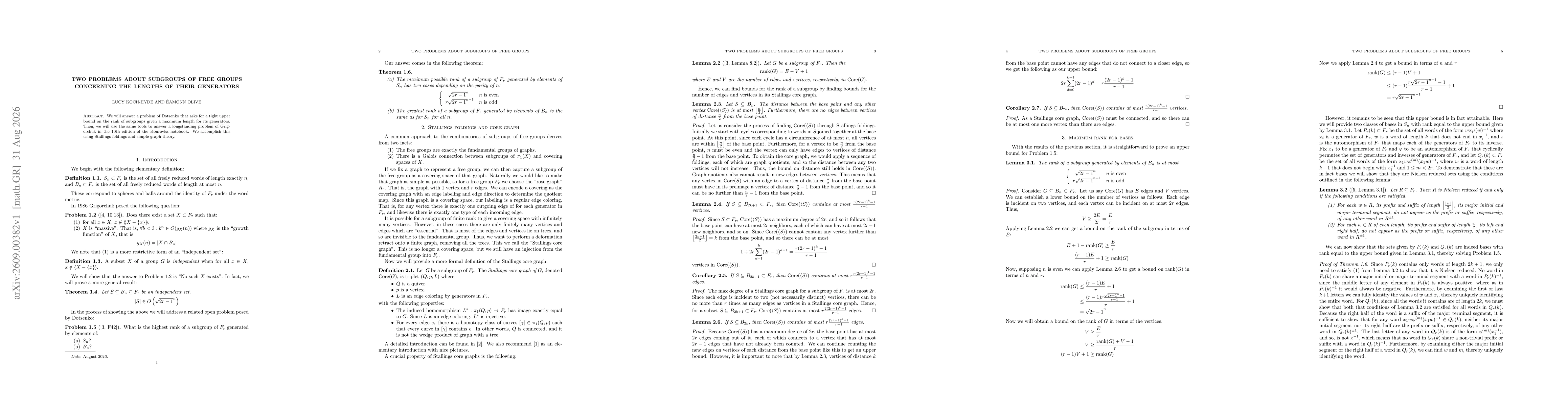 Thumbnail for Two problems about subgroups of free groups concerning the lengths of their generators