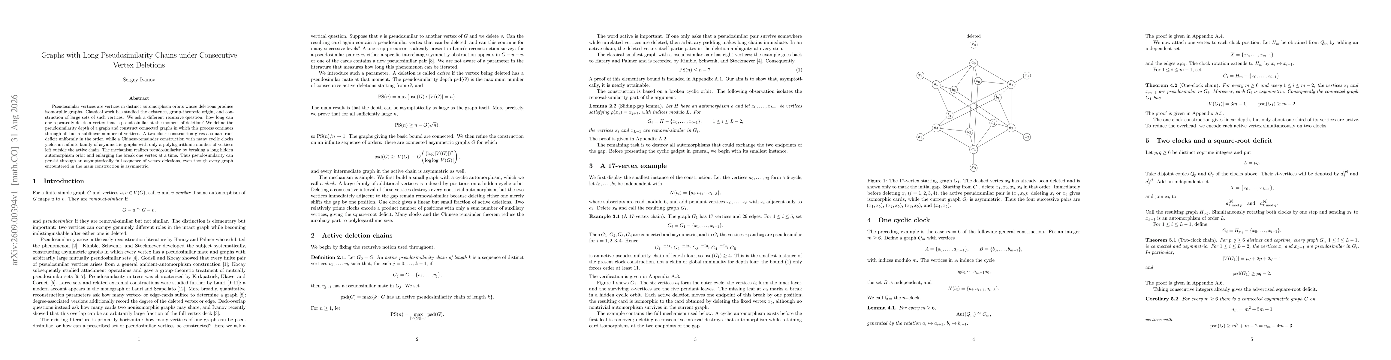 Thumbnail for Graphs with Long Pseudosimilarity Chains under Consecutive Vertex Deletions